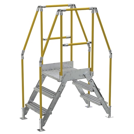 Vestil 3 Step Galvanized Steel Cross-Over Ladder 54.5"x72.15" 500lb Capacity COL-3-26-14-HDG